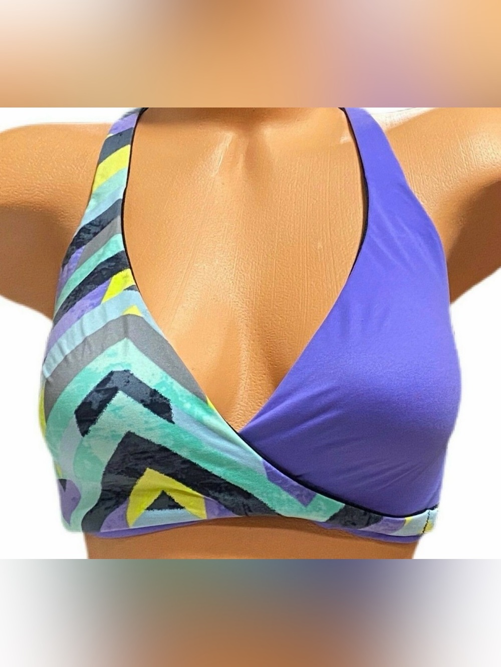 VSX Mixed Chevron & Solid Lavender Bra Set - Black/ Lavender/ Mint/ Yellow
